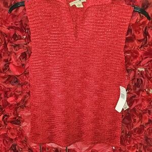 Plisse NWT Red Stretchy Polyester Tank Top Wirh Collar Size Large